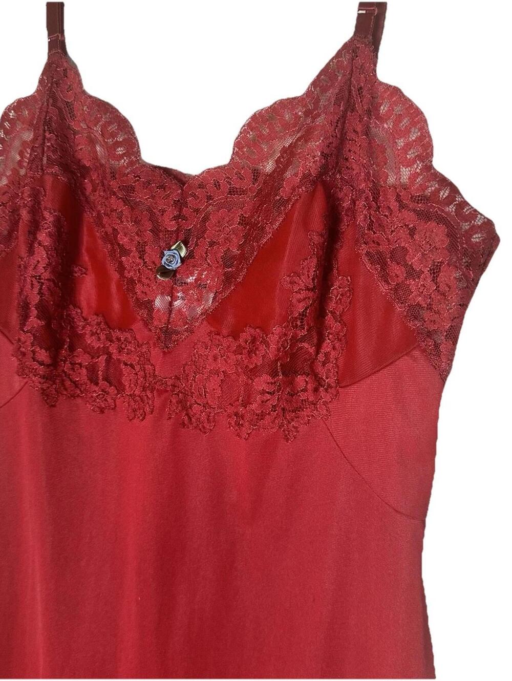 Vintage 90’s Vaserette Jr Red Lace Cami Slip Dress Nylon Coquette Vamp Mini Xs/s